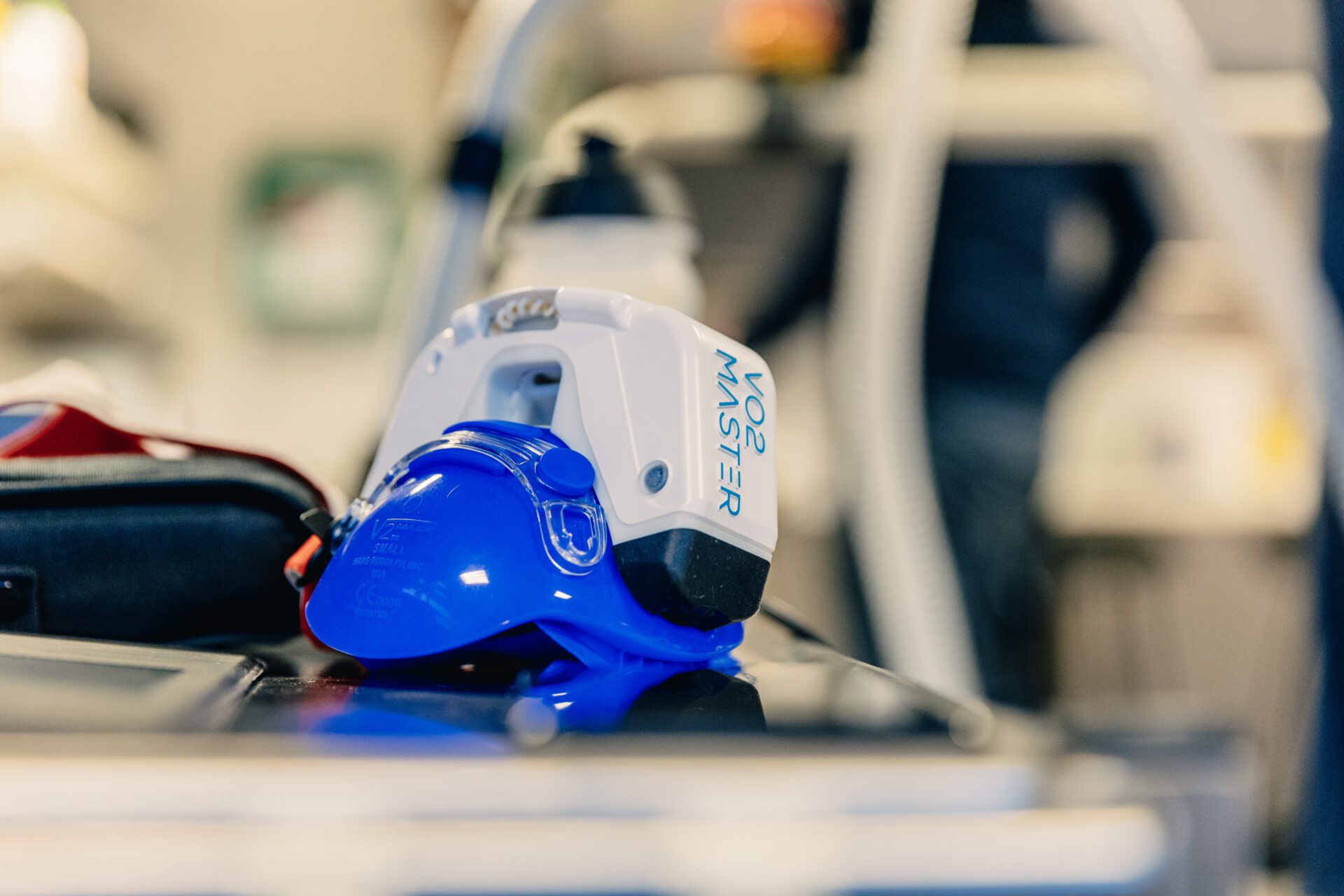 the vo2 master portable metabolic analyzer sitting poolside waiting to conduct metabolic analysis on swimmers